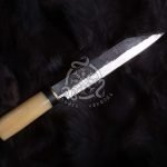 Damascus Viking Seax Knife — Hand-Forged, Bone Handle, Leather Sheath | Engraving Available