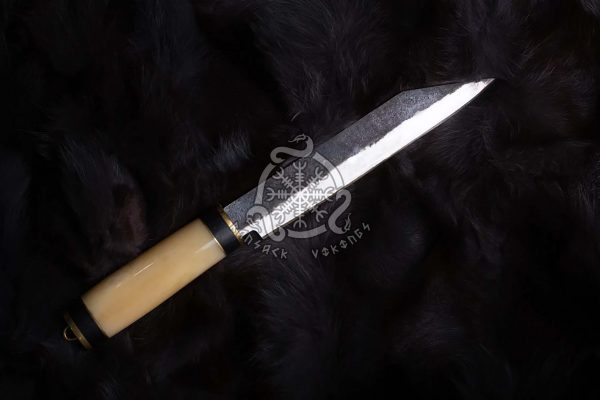 RK-527 Bone handle seax knife, hand forged viking knife, fixed blade knife, forged seax, saxon engraved knife, custom viking knife, ragnar knife