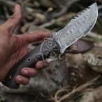 Damascus Bowie Knife — Hand-Forged, 10" Overall, Micarta Handle, Leather Sheath | Engraving Available - Image 2
