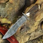 Damascus Bowie Knife — Hand-Forged, 14" Overall, Stag Horn Handle, Leather Sheath