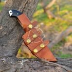 Damascus Tracker Knife — Hand-Forged, 10" Overall, Micarta Handle, Leather Sheath (RK-542) - Image 2
