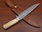 Damascus Bowie Knife — Hand-Forged, Bone Handle, Leather Sheath (RK-552) - Image 3