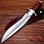 Damascus Bowie Knife — Hand-Forged, Wood Handle, Leather Sheath (RK-567) - Image 2