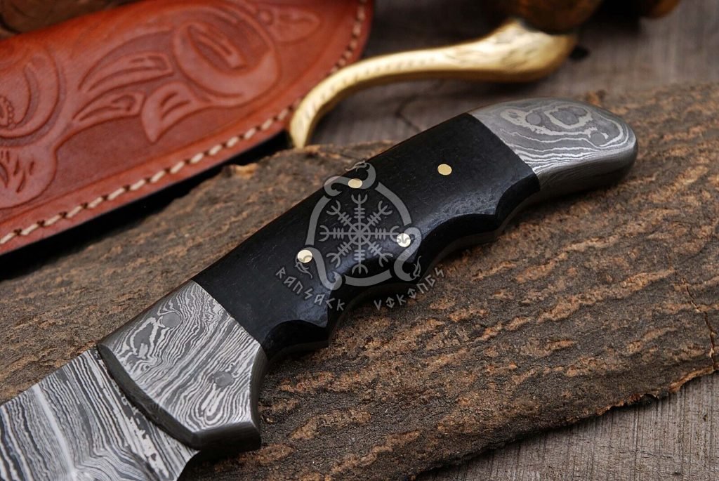 Damascus Skinner Knife — Hand-Forged, Wood Handle, Leather Sheath (RK-530) - view 2