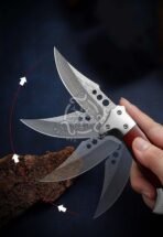 Damascus Folding Pocket Knife — Hand-Forged, Wood Handle, Leather Sheath (RK-531) - Image 5