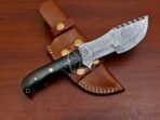 Damascus Tracker Knife — Hand-Forged, 10" Overall, Micarta Handle, Leather Sheath - Image 2