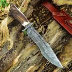 Damascus Bowie Knife — Hand-Forged, 14" Overall, Stag Horn Handle, Leather Sheath - Image 4