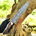 Damascus Bowie Knife — Hand-Forged, 14" Overall, Stag Horn Handle, Leather Sheath - Image 2