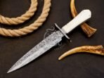 Damascus Dagger Knife — Hand-Forged, Bone Handle, Leather Sheath (RK-515)