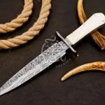 Damascus Dagger Knife — Hand-Forged, Bone Handle, Leather Sheath (RK-515)