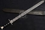 Dagger Sword — Hand-Forged Damascus, Olive Wood Handle, Sheath Included (RK-520)