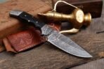 Damascus Skinner Knife — Hand-Forged, Wood Handle, Leather Sheath (RK-530) - Image 6