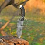 Damascus Tracker Knife — Hand-Forged, 10" Overall, Micarta Handle, Leather Sheath (RK-542) - Image 3