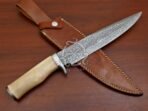 Damascus Bowie Knife — Hand-Forged, Bone Handle, Leather Sheath (RK-552) - Image 4