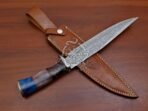 Damascus Bowie Knife — Hand-Forged, Camel Bone Handle, Leather Sheath (RK-553) - Image 3