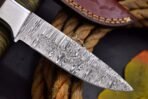 Damascus Skinner Knife — Hand-Forged, 8.6" Overall, Wood Handle, Leather Sheath - Image 3