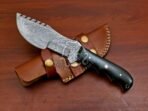 Damascus Tracker Knife — Hand-Forged, 10" Overall, Micarta Handle, Leather Sheath