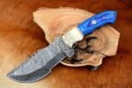 Damascus Tracker Knife, Hand-Forged, 10″ Overall, Hardwood Handle, Leather Sheath - view 5