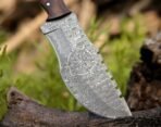 Damascus Tracker Knife — Hand-Forged, 10″ Overall, Ram Horn Handle, Leather Sheath - view 5