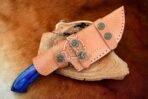 Damascus Tracker Knife, Hand-Forged, 10″ Overall, Hardwood Handle, Leather Sheath - view 4