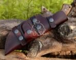 Damascus Tracker Knife — Hand-Forged, 10″ Overall, Ram Horn Handle, Leather Sheath - view 4