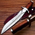 Damascus Bowie Knife — Hand-Forged, Wood Handle, Leather Sheath (RK-567)