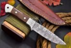Damascus Skinner Knife — Hand-Forged, 8.6" Overall, Wood Handle, Leather Sheath - Image 5