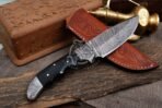 Damascus Skinner Knife — Hand-Forged, Wood Handle, Leather Sheath (RK-530) - Image 5