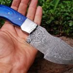 Damascus Tracker Knife — Hand-Forged, 10" Overall, Hardwood Handle, Leather Sheath (RK-543)