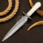 Damascus Dagger Knife — Hand-Forged, Bone Handle, Leather Sheath (RK-515) - Image 5