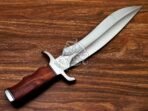 Damascus Bowie Knife — Hand-Forged, Wood Handle, Leather Sheath (RK-567) - Image 6