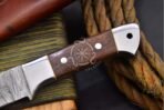 Damascus Skinner Knife — Hand-Forged, 8.6" Overall, Wood Handle, Leather Sheath - Image 6