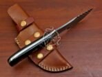 Damascus Tracker Knife — Hand-Forged, 10" Overall, Micarta Handle, Leather Sheath - Image 6