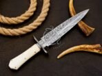 Damascus Dagger Knife — Hand-Forged, Bone Handle, Leather Sheath (RK-515) - Image 6