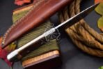 Damascus Skinner Knife — Hand-Forged, 8.6" Overall, Wood Handle, Leather Sheath - Image 7