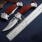 Damascus Folding Pocket Knife — Hand-Forged, Wood Handle, Leather Sheath (RK-531) - Image 10