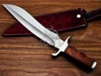 Damascus Bowie Knife — Hand-Forged, Wood Handle, Leather Sheath (RK-567) - Image 8