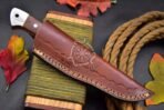 Damascus Skinner Knife — Hand-Forged, 8.6" Overall, Wood Handle, Leather Sheath - Image 8