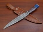 Damascus Bowie Knife — Hand-Forged, Camel Bone Handle, Leather Sheath (RK-553) - Image 8