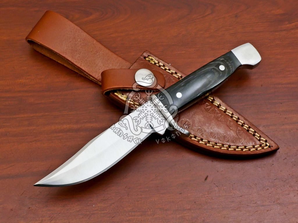 D2 Steel Skinner Knife — Hand-Forged, Pakka Wood Handle, Leather Sheath