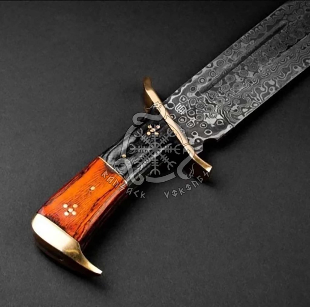 Damascus Bowie Knife — Hand-Forged, 16″ Overall, Stag Horn Handle, Leather Sheath - view 2