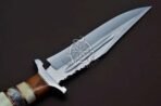 Damascus Camp Knife — Hand-Forged, Camel Bone Handle, Leather Sheath - Image 2