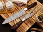 Damascus Chef Knife — Hand-Forged, 13" Overall, Stag Horn Handle, Leather Sheath - Image 4