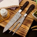 Damascus Chef Knife — Hand-Forged, 13" Overall, Stag Horn Handle, Leather Sheath