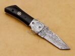 Damascus Folding Pocket Knife — Hand-Forged, 7″ Overall, Buffalo Horn Handle, Leather Sheath | Engraving Available - vi
