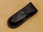 Damascus Folding Pocket Knife — Hand-Forged, 7″ Overall, Buffalo Horn Handle, Leather Sheath | Engraving Available - vi