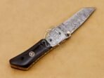 Damascus Folding Pocket Knife — Hand-Forged, 7″ Overall, Buffalo Horn Handle, Leather Sheath | Engraving Available - vi