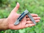 Damascus Folding Pocket Knife — Hand-Forged, 8" Overall, Pakka Wood Handle, Leather Sheath - Image 5