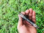 Damascus Folding Pocket Knife — Hand-Forged, 8" Overall, Pakka Wood Handle, Leather Sheath - Image 6