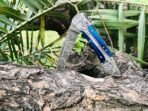 Damascus Folding Pocket Knife — Hand-Forged, 8" Overall, Pakka Wood Handle, Leather Sheath - Image 2